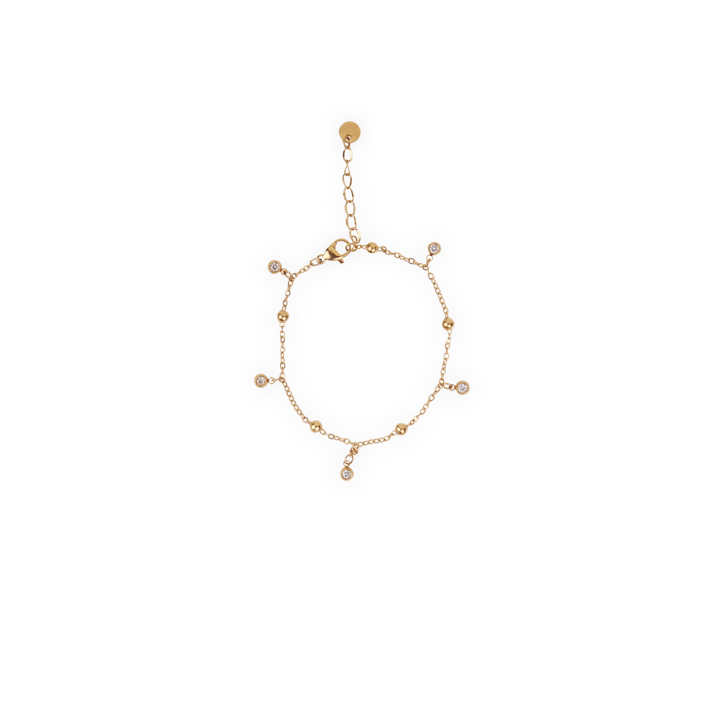 With its subtle charm and minimalist aesthetic, our bracelet is a versatile accessory that effortlessly complements any outfit. Whether you're dressed in casual attire or attending a formal event, this bracelet adds a touch of sophistication and grace, making it a perfect choice for everyday wear or special occasions.  18K gold plated on stainless steel. All the bracelets come in a beautiful jewelry pouch.