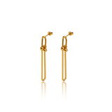 These earrings are sleek and modern, the perfect thing to add class to your formal outfit.  18k gold plated on stainless steel. Height: 2”