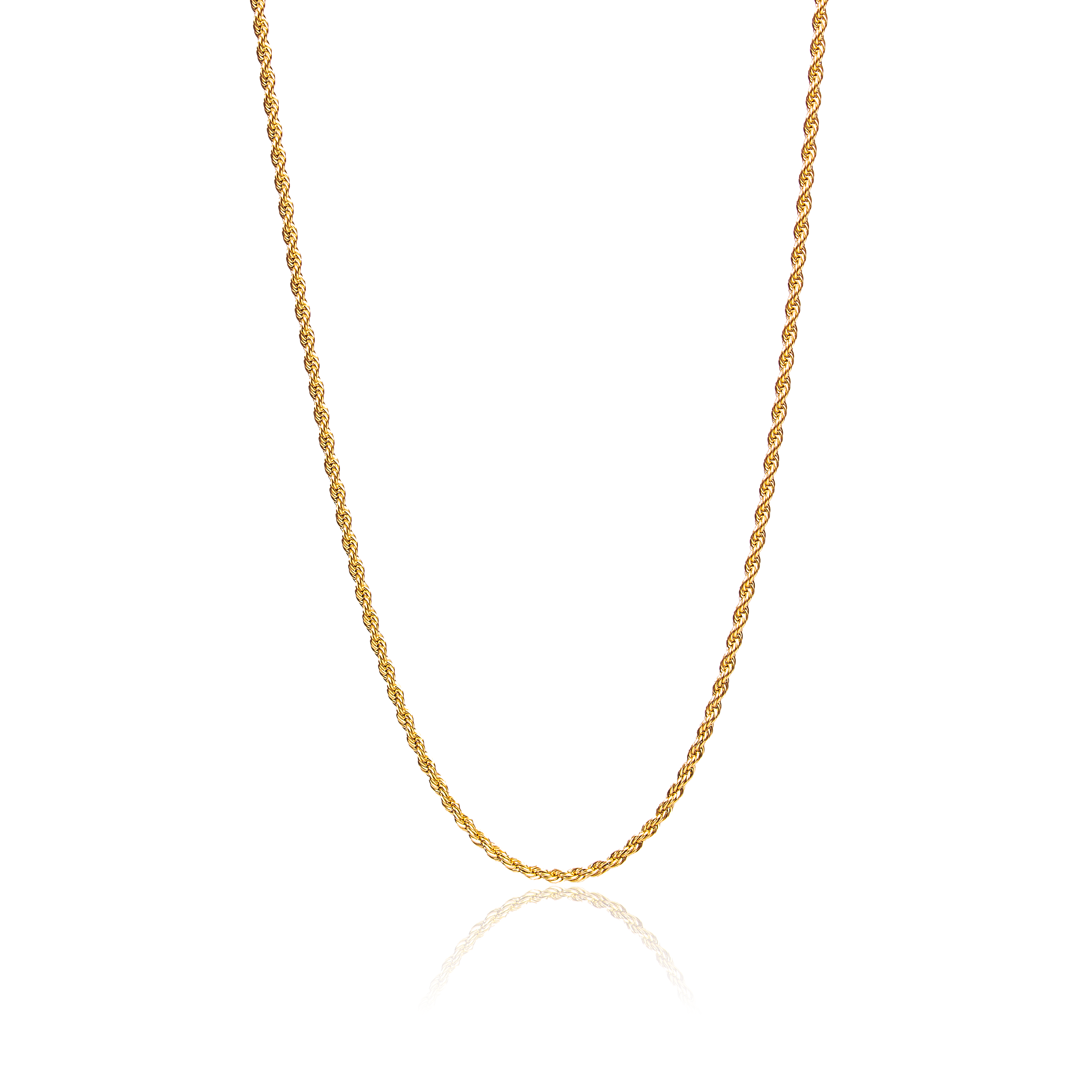 Simple yet elegant necklace features a delicate rope chain that is the perfect length for layering with VINTAGE necklace from our necklace collection (sold separately)  or wearing alone, making it an essential addition to your jewelry collection.  18K gold plated on stainless steel. Length: 20" Width: 3mm