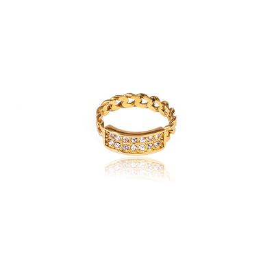 This beautiful ring is with small crystal and dainty look. Let your most elegant look to be with it!   18K gold plated on stainless steel. Available in size 6, 7, 8