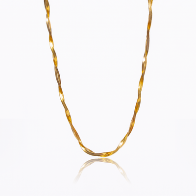 The twisted pattern gives you a signature look.  18K gold plated on stainless steel. Length: 16" Extender: 2"