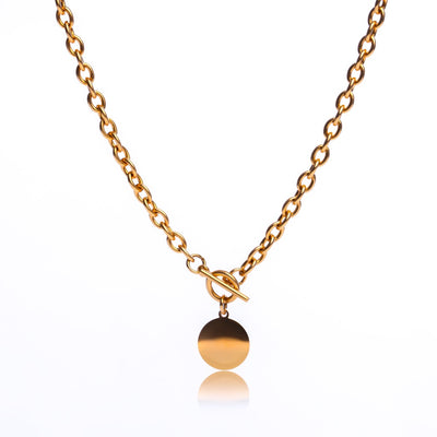 This necklace is super cute and easy to wear. This delicate necklace is effortless and chic. It's a great basic piece that will pair with many outfits. Perfect for everyday wear.  18K gold plated stainless steel. Length: 48CM Pendant: 2CM This product is hypoallergenic and tarnish resistant. 