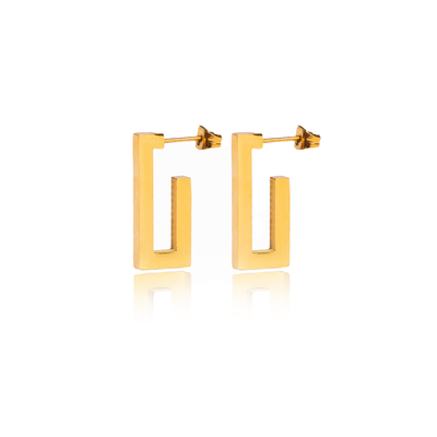 Simple and classic, these unique earrings easily become one of your go-to accessories.   18K gold plated on stainless steel. Size: 11 x 25 mm