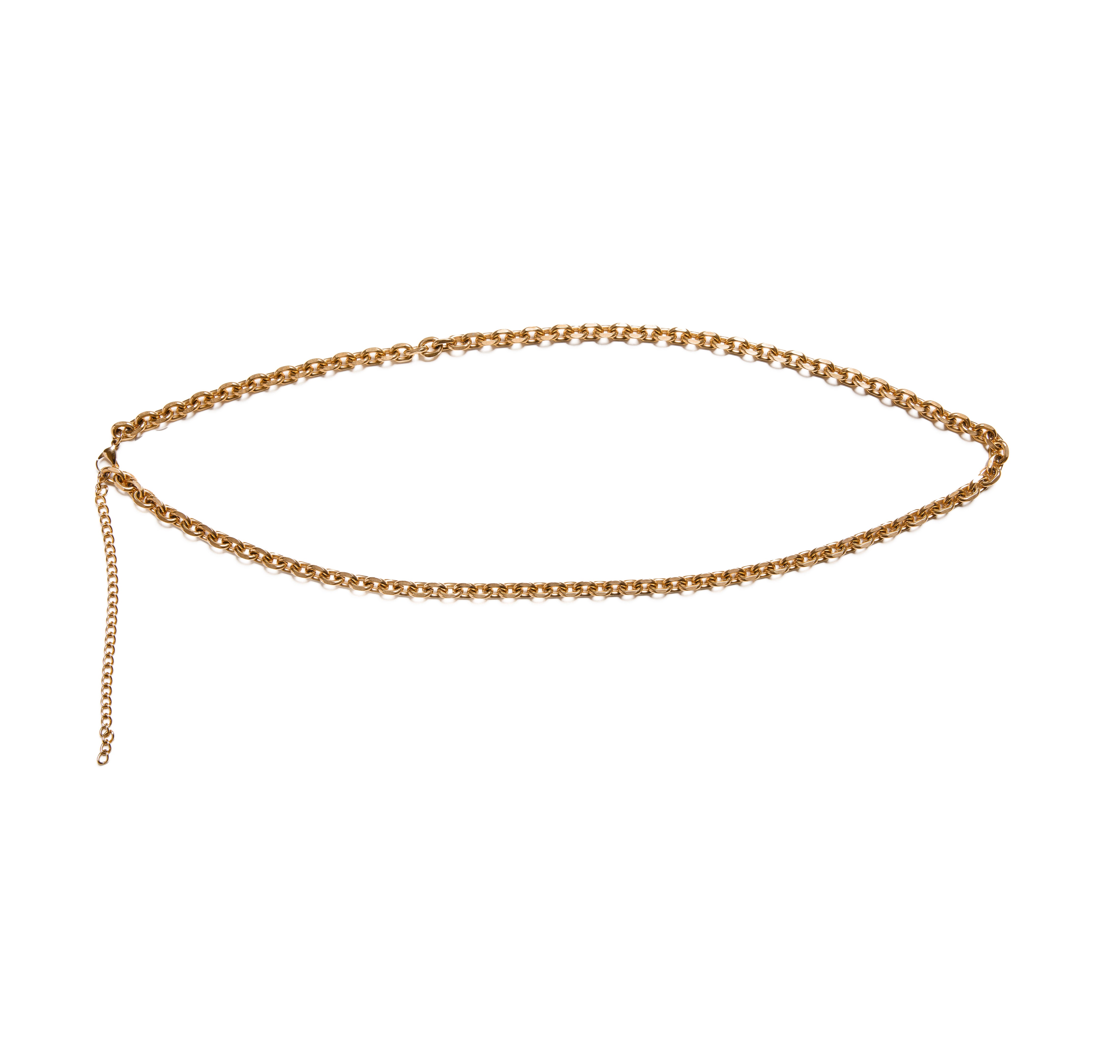 Merci beaucoup! We love our newest body chain accessory. Our chunky MERCI BELT CHAIN can be looped through belt loops on jeans, worn over a dress, skirts, trousers, the possibilities are endless. Make a statement in this versatile piece.  18K gold plated on stainless steel. Length:41" Extender: 6"  It can be hooked anywhere in the links you can adjust the length as you like.