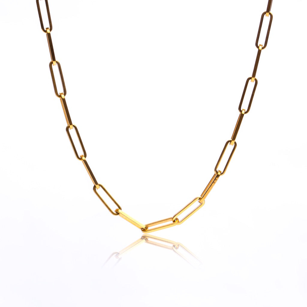 The necklace is an everyday wear. It will look stunning layered with other necklaces or worn on its own.  18K gold plated on stainless steel. Length: 40CM Width: 0.6CM This product is hypoallergenic and tarnish resistant. 