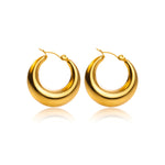 These cute gold hoop earrings will be your new go-to pair.  18k gold plated on stainless steel. Height 2.5CM This product is hypoallergenic and tarnish resistant. 
