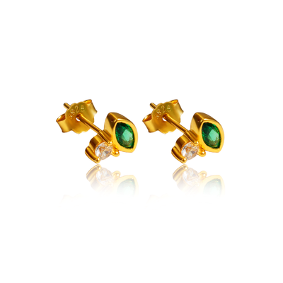 Add a touch of sparkle to your outfit with these emerald zirconia stud earrings. The perfect size, they will quickly become your go-to studs and elevate any outfit.  18k gold plated on 925 sterling silver. Width: 6.2mm Length: 7.2mm
