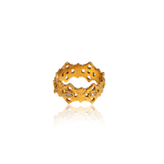 A vintage inspired design is spotted with small stones for a hint of sparkle, making this ring the perfect piece for your wardrobe.  18k gold plated on stainless steel. Available in size 6, 7, 8