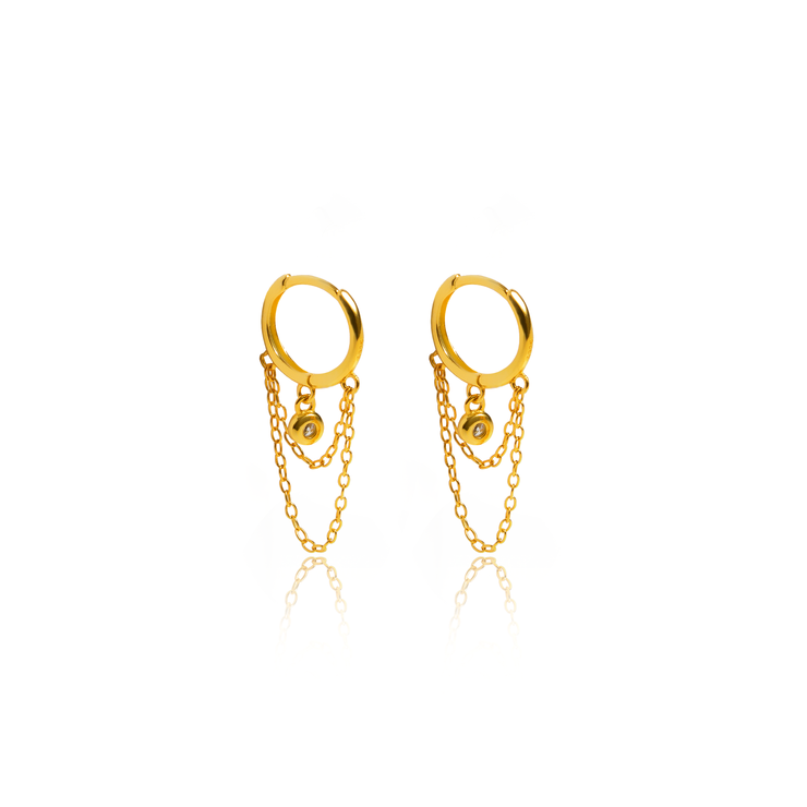 Add a little edge to your outfit with these huggies. Cute, cool, and classy, these huggies can be dressed up or down for any occasion.   18k gold plated on 925 sterling silver. Tassel: 0.7" Outer diameter: 11.7mm