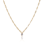 This stunning chain necklace is designed with a chic cubic zirconia pendant and linked chain, layer it with other necklaces or wear it alone.  18K gold plated on stainless steel. Length: 16” Extender: 2”