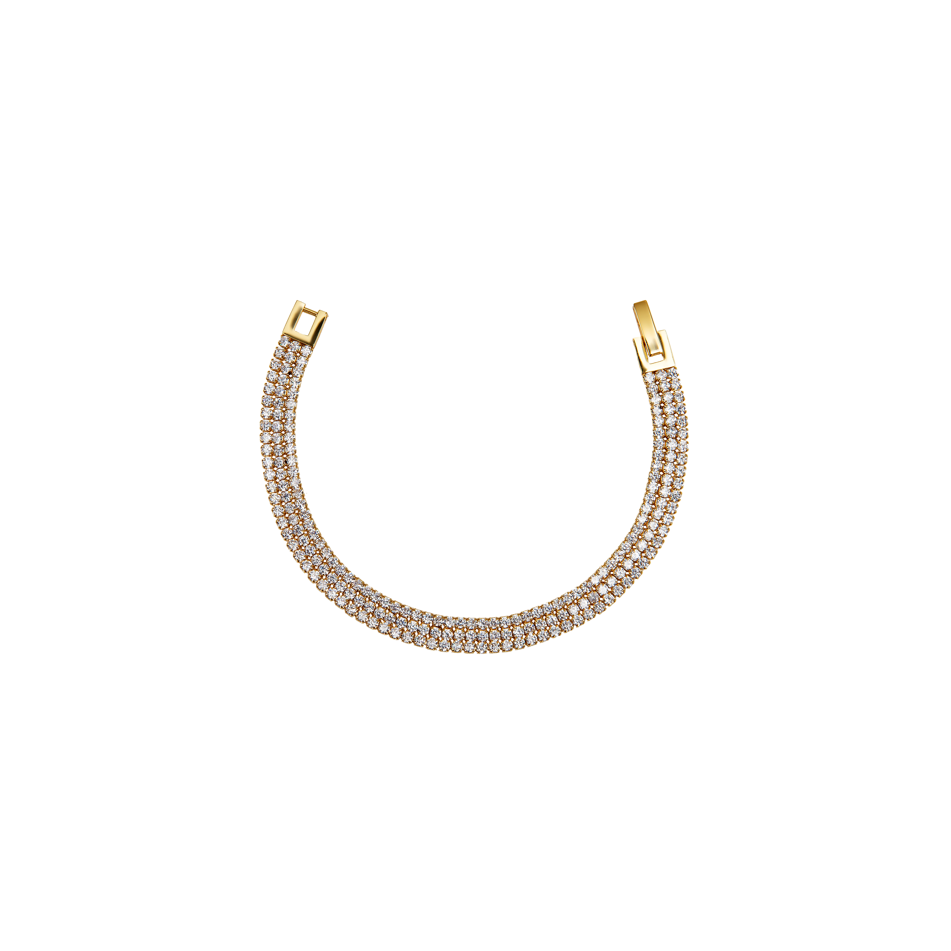 Add a shine to your outfit with this sparkly bracelet. A fashionable and chic complement to any evening dress or professional wear. 18k gold plated on stainless steel. Length: 7”