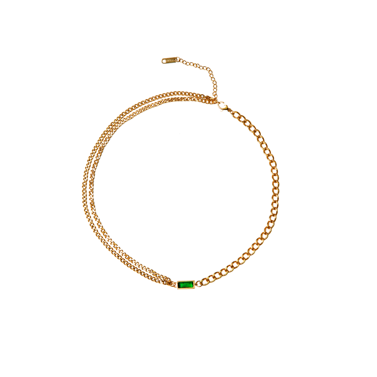 This gorgeous one side double layer necklace with a luxurious design is the perfect accent to any outfit. This piece will become your go-to for a variety of occasions.  18k gold plated on stainless steel. Length: 16” Extender: 2” 