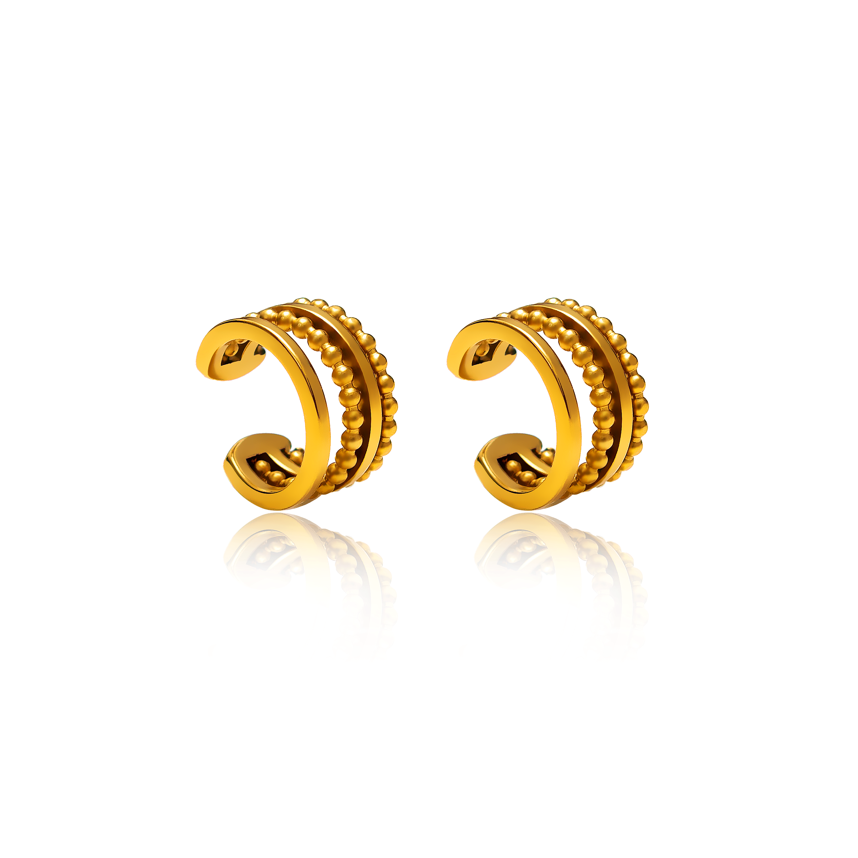 Add extra beauty to your ear with this beautiful design of ear cuff. No need to have piercing just slide it on the edge of the ear and you are good to go.  18k gold plated on stainless steel. Inner diameter: 10mm