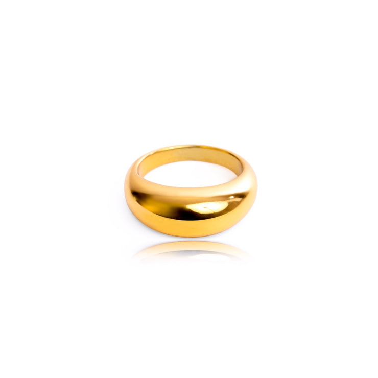 Our Ring jewelry features a versatile design made with Stainless Steel. The ring is capable of being stacked or worn alone. When you wear multiple rings, they are guaranteed to compliment each other.  18k gold plated on stainless steel. Available in size 6, 7, 8 This product is hypoallergenic and tarnish resistant. 